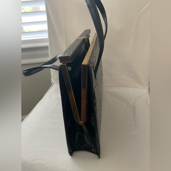 Vintage Deauville Black Crocodile Skin Leather Handbag With Two Handles - Picture 3 of 16